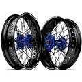 Yamaha WR250F 2003 - 2018 SM Pro Supermotard Wheel Set 17x3.50 17x4.25 Black Rims Blue Hubs SS Black Spokes
