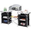 Costway Folding Camping Table Portable Kitchen Grilling Stand Foldable BBQ Picnic Desk w/Storage Shelf