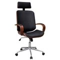 Swivel Office Chair with Headrest Faux Leather and Bentwood Black/Cream vidaXL