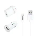 Mbeat 3-in-1 MFI USB Lightning Charging Kit (Lighting to USB Cable, Car & Wall Charger) - White