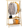 Costway Clothes Rack Bamboo Garment Coat Hanger Holder w/ 2-Tier Storage Shelf
