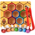 Toddler Fine Motor Skill Toy - Clamp Bee to Hive Matching Game - Montessori Wooden Color Sorting Puzzle Early Learning Preschool Educational Kids Toys