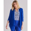 NONI B - Womens Long Jacket - Blue Summer Coat - Floral - Double Layer - Casual - 3/4 Sleeve - Olympian Blue - Knitwear Blazer - Lightweight Work Wear