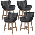 Stud Set of 4 Rope Outdoor Dining High Bar Chair Barstool with Timber Wood Frame