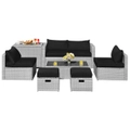 Costway 8pcs Outdoor Sofa Set All-weather Wicker Lounge Couch Patio Furniture w/Storage Box&Tempered Table Black