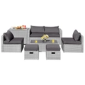 Costway 8pcs Outdoor Sofa Set All-weather Wicker Lounge Couch Patio Furniture w/Storage Box&Tempered Table Grey