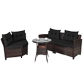Costway 4PCS Patio Furniture Outdoor Rattan Sofa Set Lounge Couch Setting w/Glass Table Garden Backyard Black