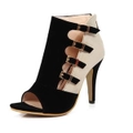Only 1 Women Gladiator Stitching Color Peep Toe High Heels Ankle Boots Roman Sandals - Size EU42