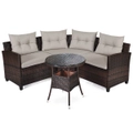 Costway 4PCS Patio Furniture Outdoor Rattan Sofa Set Lounge Couch Setting w/Glass Table Garden Backyard
