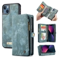 CaseMe For Apple iPhone 13 Mini Zipper & Detachable Retro Leather Pouch Wallet Flip Purse Bag Detachable Phone Case Cover (Sky Blue)