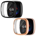 [2 Pack] For Fitbit Versa 4 Screen Protector Case Compatible Ultra Thin Soft Gel TPU Full Coverage Protective Bumper Cover (Black + Rose Gold )