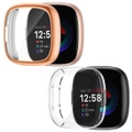 [2 Pack] For Fitbit Versa 4 Screen Protector Case Compatible Ultra Thin Soft Gel TPU Full Coverage Protective Bumper Cover (Clear + Rose Gold )