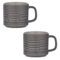2pc Ladelle 400ml Carve Pewter Glaze Stoneware Drinking Mug/Cup Coffee Oven Safe