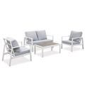 Florence 4 Seater White Aluminium Sofa Lounge Set - Light Grey Cushion