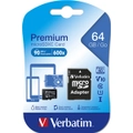 Verbatim Micro SDXC 64GB Memory Card Class 10 UHS-I File Storage w/ SD Adaptor