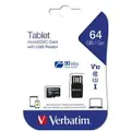 Verbatim 64GB U1 Micro SDXC Memory Card File Storage w/ USB Reader For Tablet