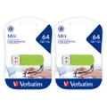 2PK Verbatim Store'n'Go 64GB Mini USB Stick Drive File Storage For Laptop/PC GRN