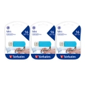 3PK Verbatim Store'n'Go 16GB Mini USB Stick Drive File Storage f/ Laptop/PC Blue