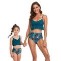 Nevenka Mother Girls Beach Floral Swimsuit Bikini Set-Dark Green