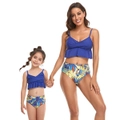 Nevenka Mother Girls Beach Floral Swimsuit Bikini Set-Blue