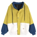 Nevenka Womens Raglan Sleeve Colorblock Corduroy Hooded Jacket-Yellow