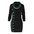 Nevenka Womens Fashion Tunic Dress Plaid Patchwork Button Tops Pullover-Green