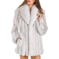 Nevenka Womens Winter Warm Fluffy Faux Fur Coat Thickened Mid Length Plush Jacket-Silver Fox