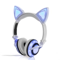 Catzon Kids Wired Headphones Over Ear with LED Glowing Cat Ears Kids Headsets for Girls Boys-Blue (Charging Version)