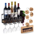 Catzon Wall Mounted Wine Rack Bottle Glass Holder Cork Storage with 6 Cork Wine Charms