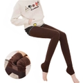 Catzon Winter Warm Fleece Lined Elastic Leggings Pants for Women-Brown