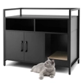 Costway Cat Litter Box Enclosure Wood Storage Cabinet Cat House Sideboard Living Room w/2 Doors Black