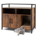 Costway Cat Litter Box Enclosure Wood Storage Cabinet Cat House Sideboard Living Room w/2 Doors Brown