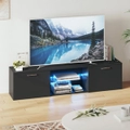 Advwin TV Cabinet Entertainment Unit 160cm Wooden Modern RGB LED Glass Storage Shelf Black