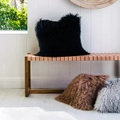 NSW Leather Mongolian Sheepskin Cushion in Black