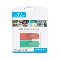PNY Attache4 USB 2x32GB Flash Drive - Green/Coral [P-FD32GX2AT4GC-RB]