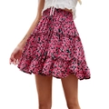 Women's Floral Print High Waist Ruffled Mini Skirt - Rose