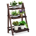 Costway 3-Tier Wood Plant Stand Folding Flower Pots Rack Display Shelves Indoor Garden Decor