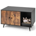 Costway 3-IN-1 Sideboard Wood Storage Cabinet Cat Litter Box Enclosure Hidden Cat House Home Furniture w/Scratch Pad