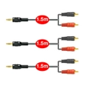 3x Sansai 1.5m Audio 3.5mm Aux Stereo Male to 2 RCA Cable/Plug/Cord for Amp/MP3