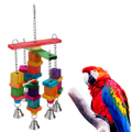 6 x WOODEN BIRD TOYS FOR PARROTS 35x15cm - Hanging Wooden Blocks Toy with Bells