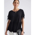KATIES - Womens Tops - Black - Short Sleeve - Tiered Knit Top - Peplum - Blouse - Tied - Light Weight T Shirt - Tee - Tshirt - Women's Clothing