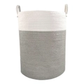 Living Textiles - 100% Cotton Rope Hamper - Grey/White - Large