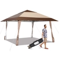 Costway 390x390 cm Gazebo Pop-Up Marquee Adjustable Folding Canopy Tent w/Sidewall Carry Bag UPF50+ UV Protection