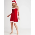 MILLERS - Womens Summer Pyjamas - Red Nightie - Nighty - PJs Christmas Sleepwear - Sleeveless - Relaxed Fit - Mini - Sweetheart - Elastane - Santa Cap