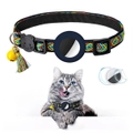 Pet Cat Collar with Airtag Holder Adjustable Geometric Pattern Cat Collar with Bell and Tassel
