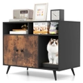 Costway Wood Sideboard Cat Litter Enclosure Cabinet Storage Shelf Living Room w/Scratch Pad & 2 Doors