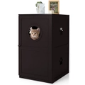 Costway 2-Tier Wood Cat Litter Storage Cabinet Enclosed Kitten Litter Box Pet Toilet Furniture Side Table Entryway Brown