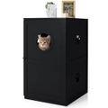 Costway 2-Tier Wood Cat Litter Storage Cabinet Enclosed Kitten Litter Box Pet Toilet Furniture Side Table Entryway Black