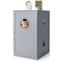 Costway 2-Tier Wood Cat Litter Storage Cabinet Enclosed Kitten Litter Box Pet Toilet Furniture Side Table Entryway Grey