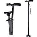 EZONEDEAL Magic cane Folding LED Safety Walking Stick 4 Head Pivoting Trusty Black